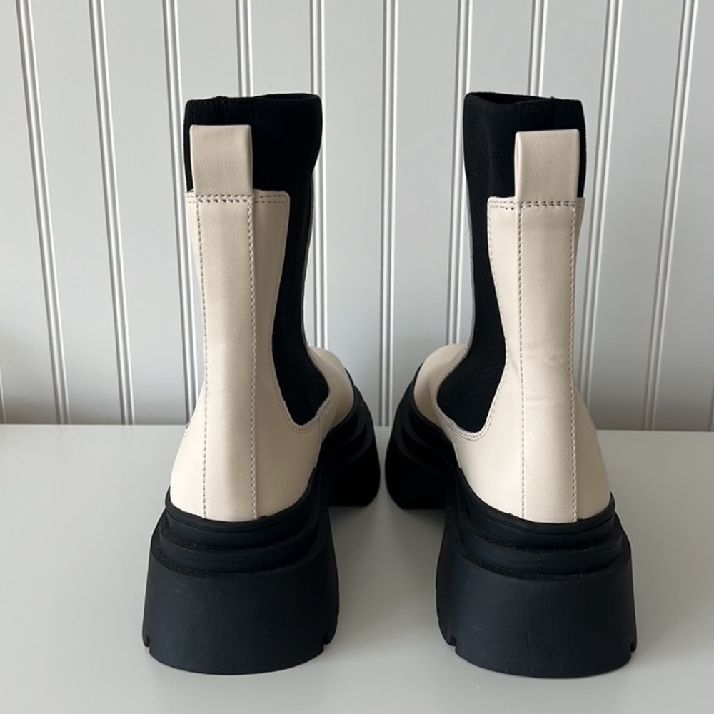 Mango Women's Cream with Black Ankle Sock Platform Boots 7.5 (38) ThickLug Soles - Picture 15 of 16